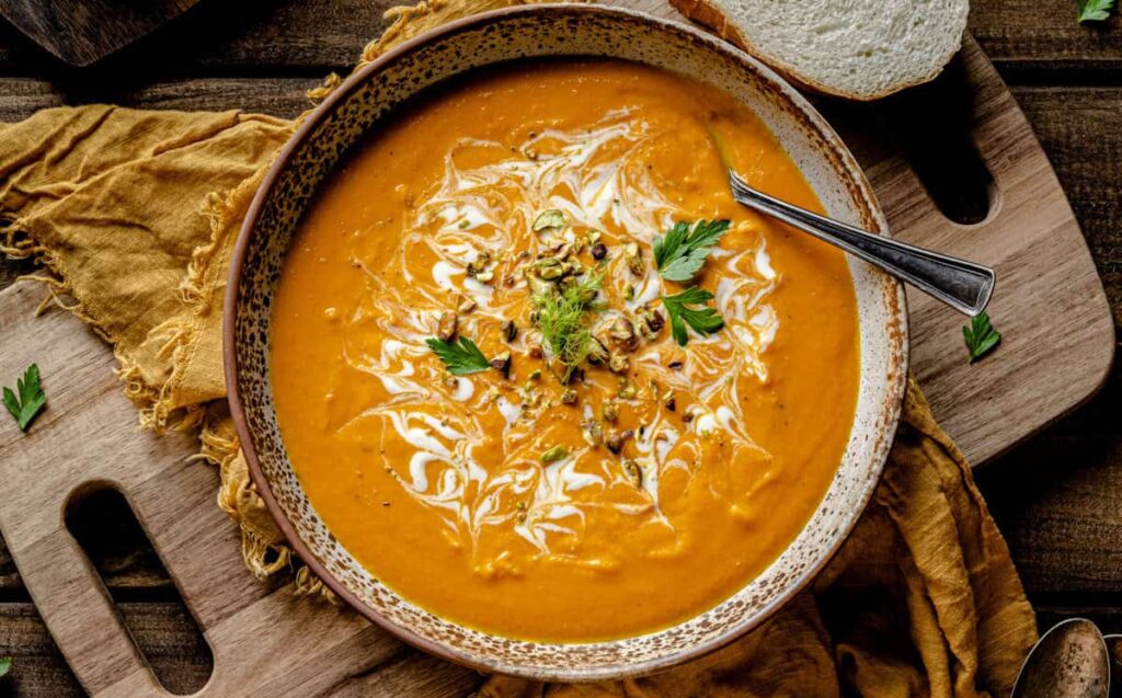 Spicy Carrot Soup with Fennel and Crab Delight