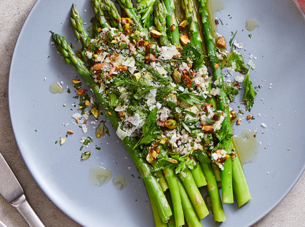 Fresh Grilled Asparagus Salad with Pistachio, Garlic & Lime