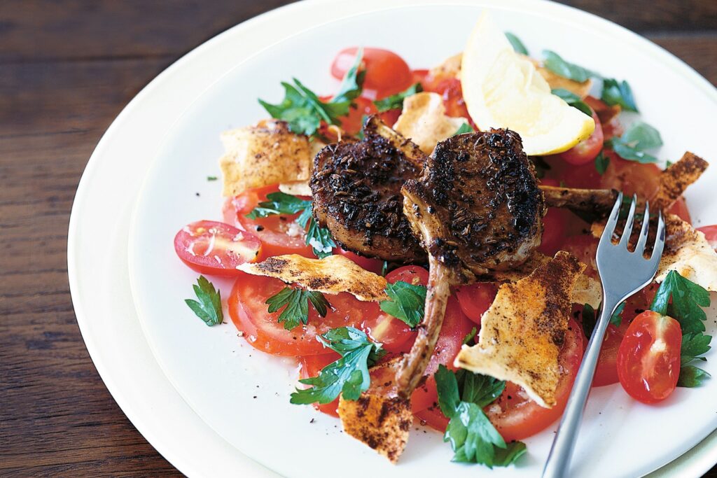 West African Spice-Crusted Lamb Recipe with Tomato Salad