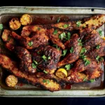 Black Chicken Served with Tempered Parsley Garnish