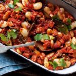 Crispy Butter Beans Tossed with Chorizo and Fresh Cos Salad