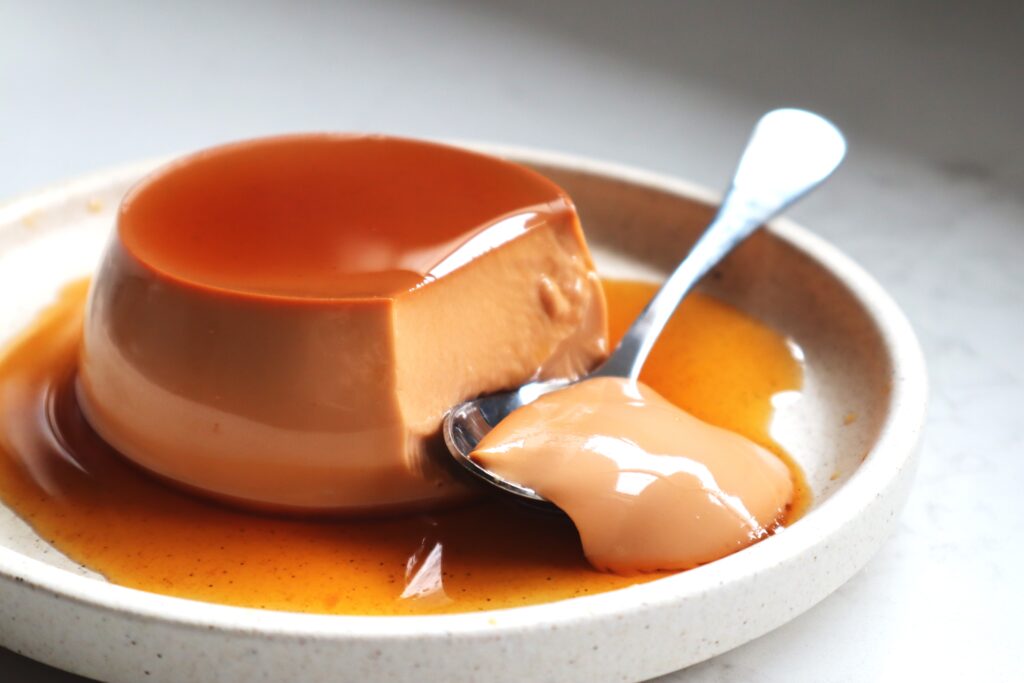 Creamy Chai Milk Caramel Dessert with Poached Plums