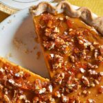 Pumpkin Cheesecake Topped with Sweet Maple Pecan Brittle