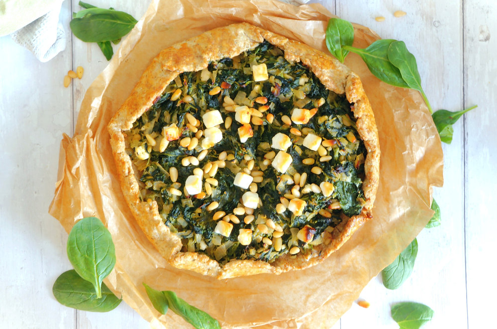 Spinach Galette with Feta and Lemon Pine Nut Salsa