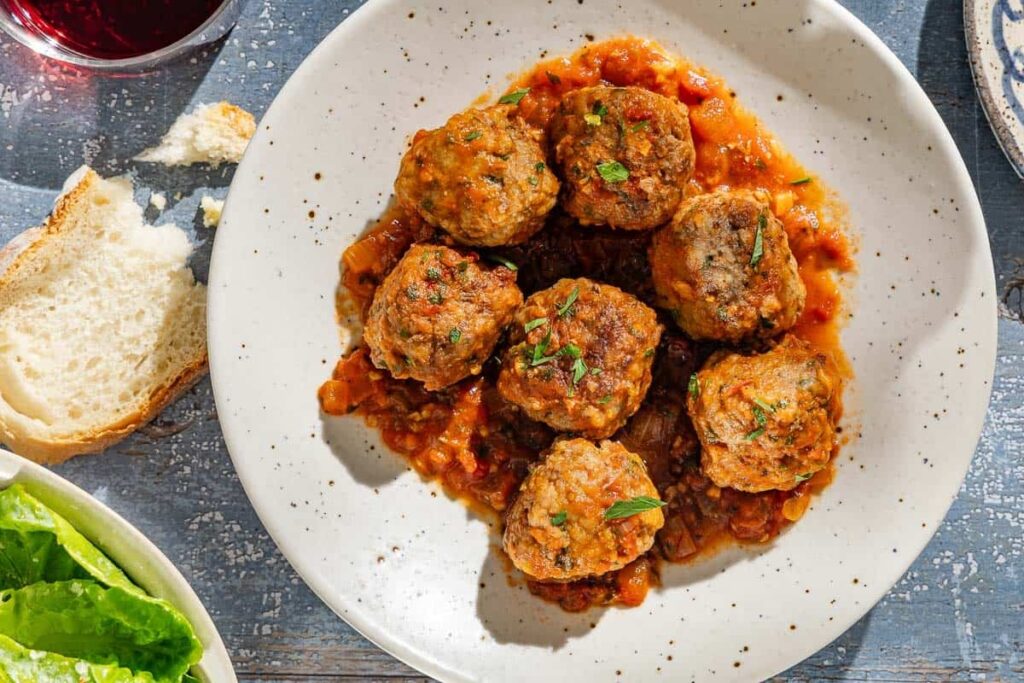 Chickpea Albóndigas with Parsnip and Apple in Saffron Broth