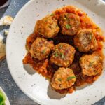 Chickpea Albóndigas with Parsnip and Apple in Saffron Broth