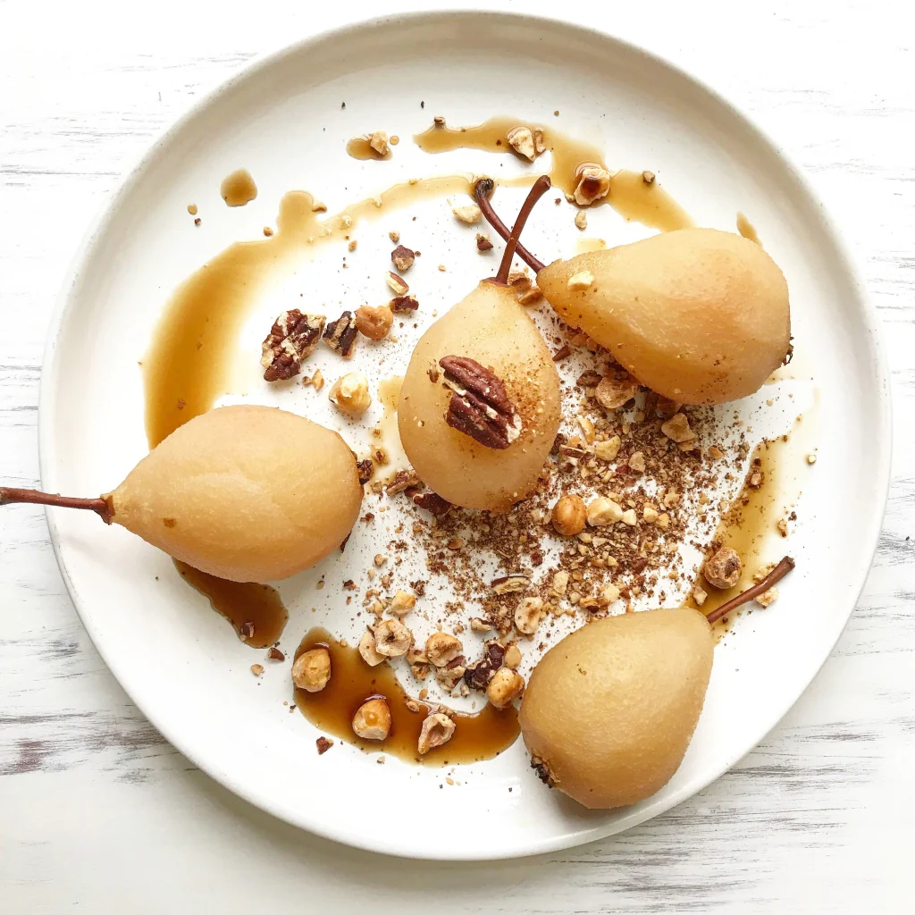 Spiced Hazelnut Crumble Tops Perfectly Poached Pears