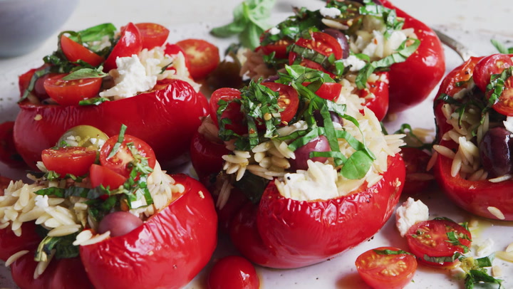 Red Peppers Stuffed with Orzo, Tuna, and Herbs Recipe