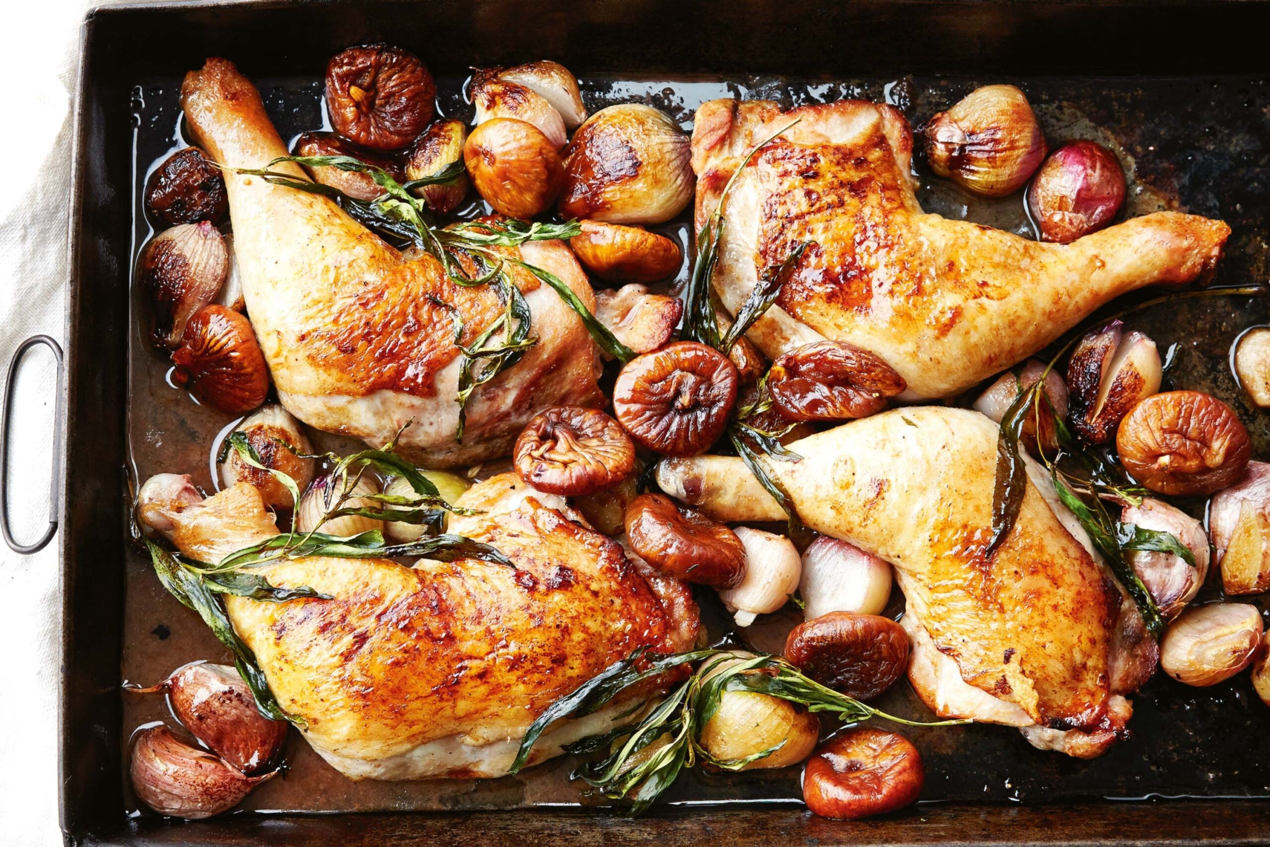 Roast Chicken Legs Paired with Beans and Fresh Figs