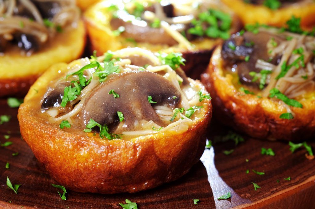 Yorkshire Pudding Stuffed with Duck Leg and Wild Mushrooms