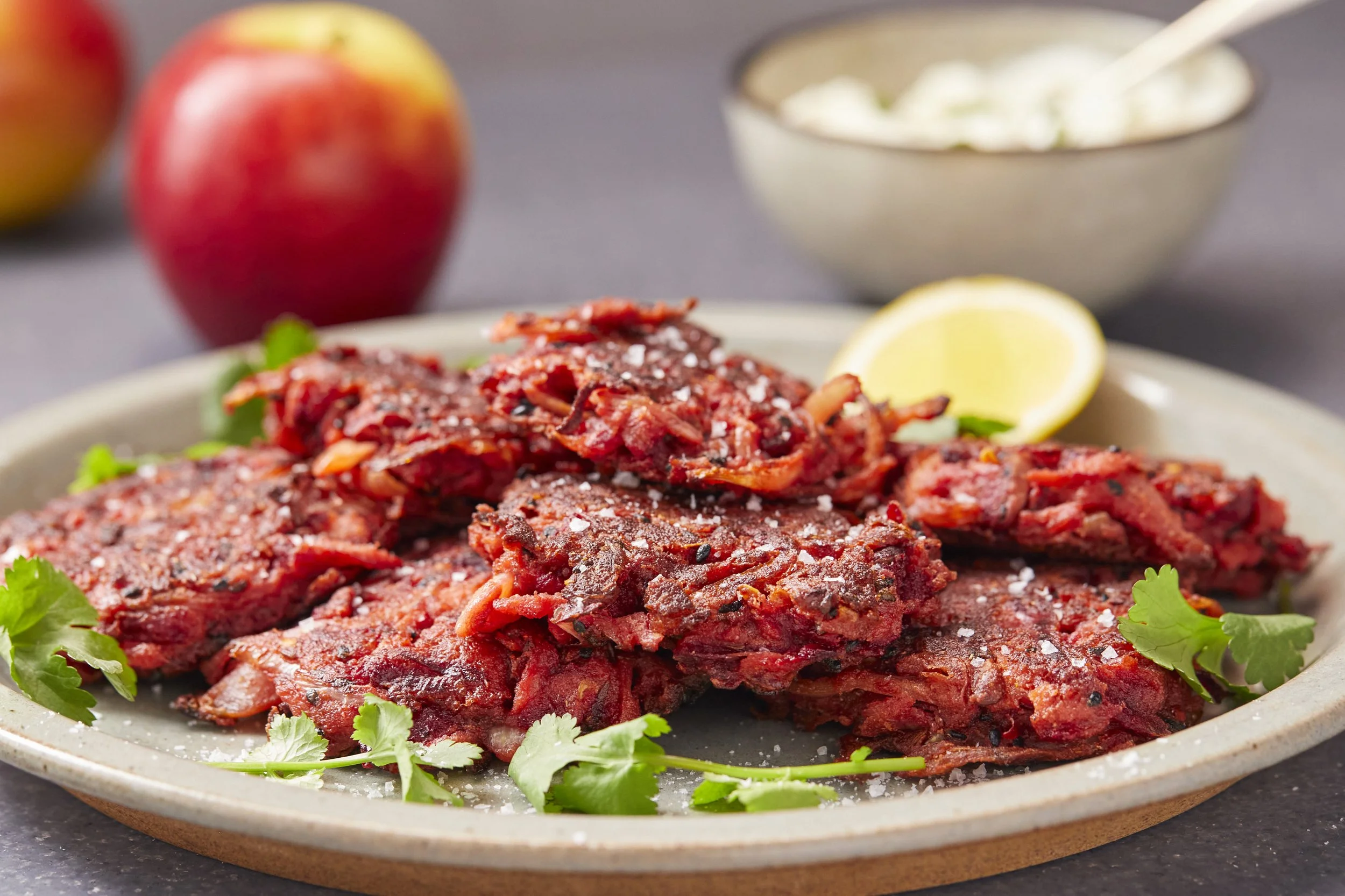 Vibrant Beetroot Fritters with Apple and Feta Twist