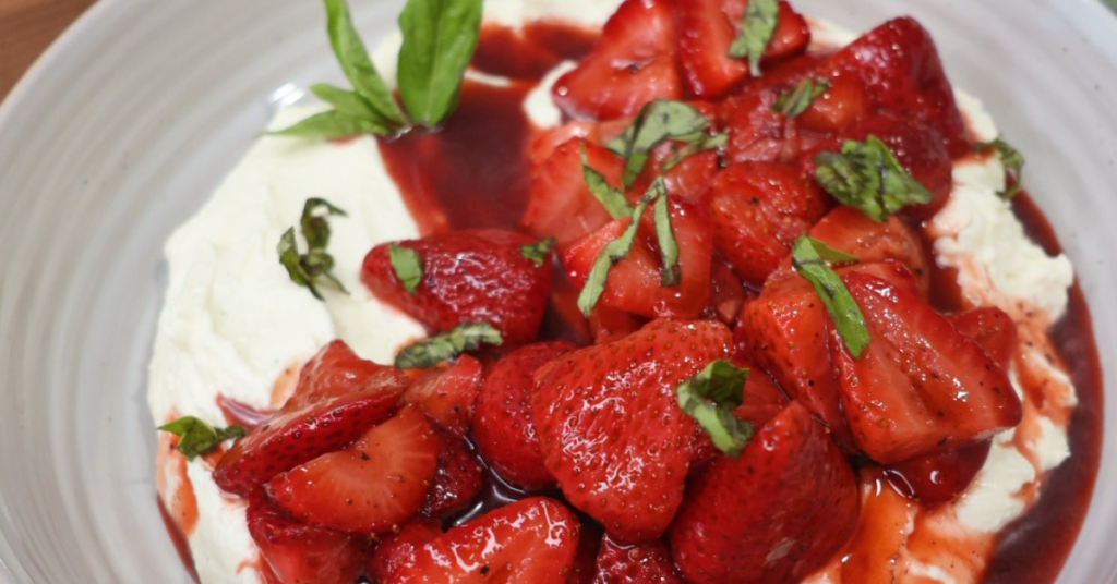 Strawberries and Stracciatella with Orange Star Anise Dressing