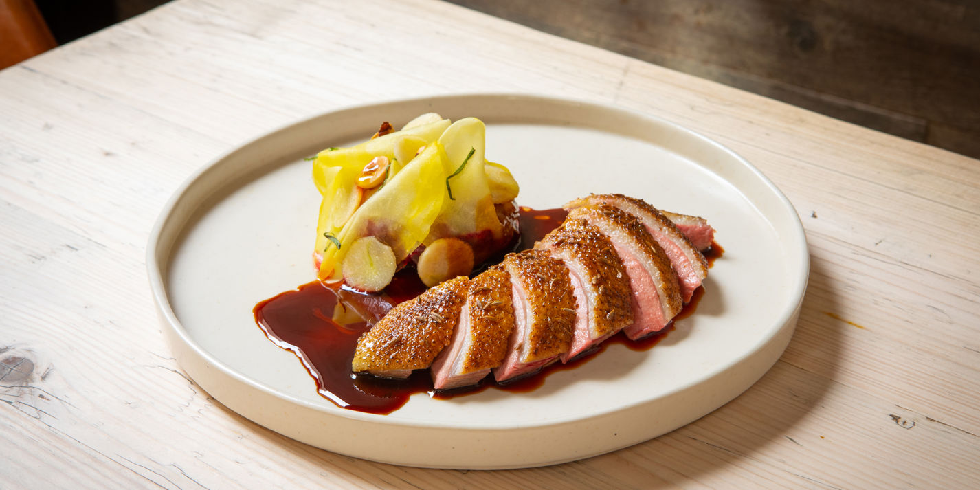 Honey-Roast Duck with Beetroot and Poached Pears Recipe