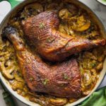 Braised turkey legs with sage and creamy mustard sauce