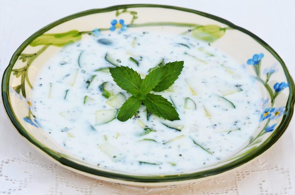 Yoghurt and Cucumber Salad Introduced as Fresh Side Dish
