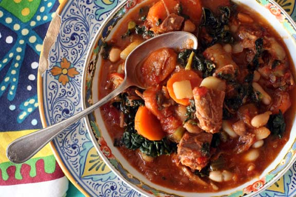 Braised Lamb Cazuela with Kale and White Beans Recipe