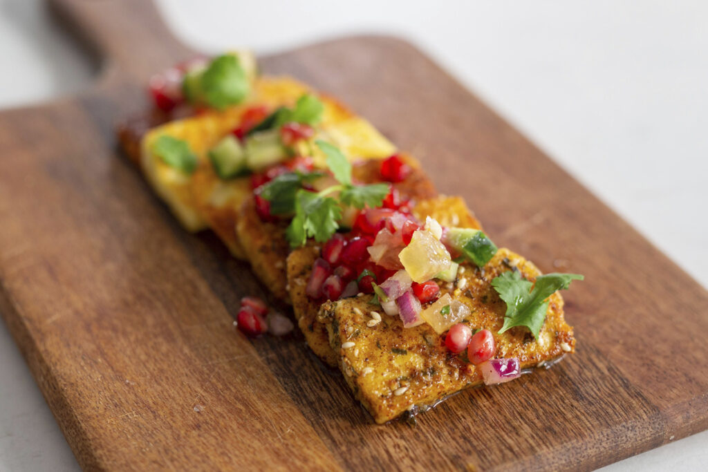 Pineapple salsa adds twist to hot halloumi platter