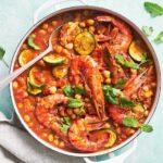 Prawn Tomato Fregola Stew Features Herb Pesto