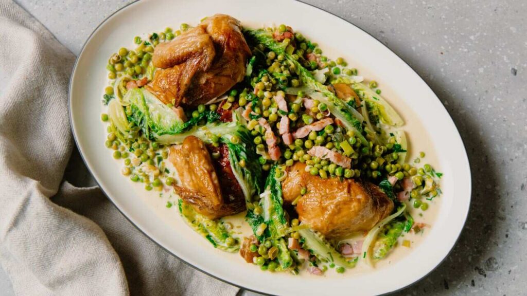 Roast Chicken Served With Braised Vegetables