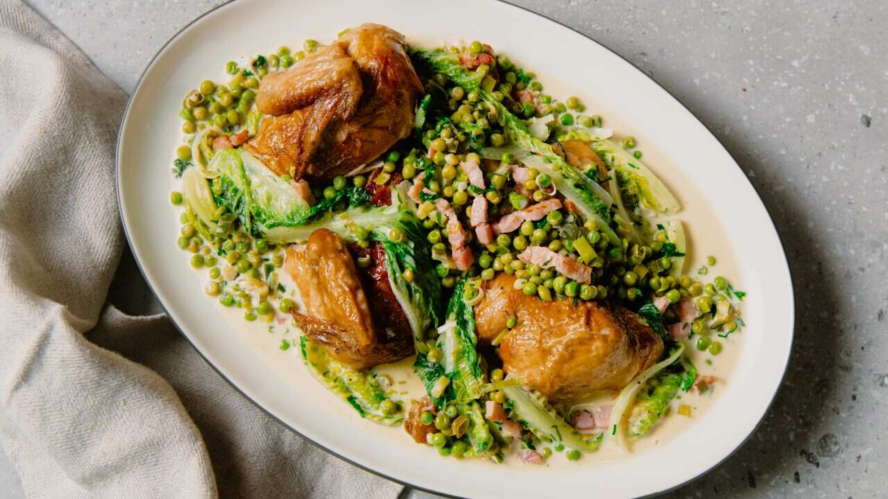 Roast Chicken Served With Braised Vegetables