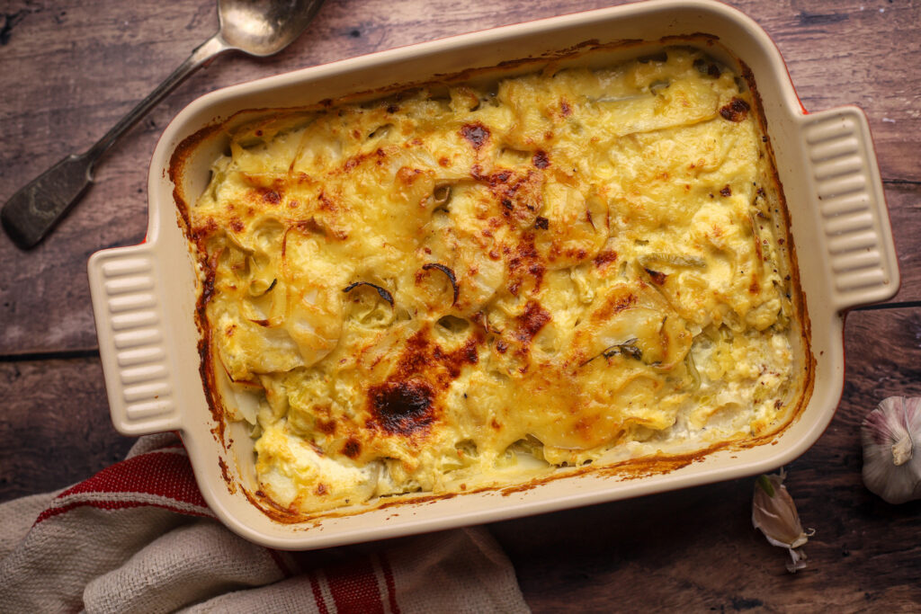 Cheesy Chicken and Potato Bake With Leeks