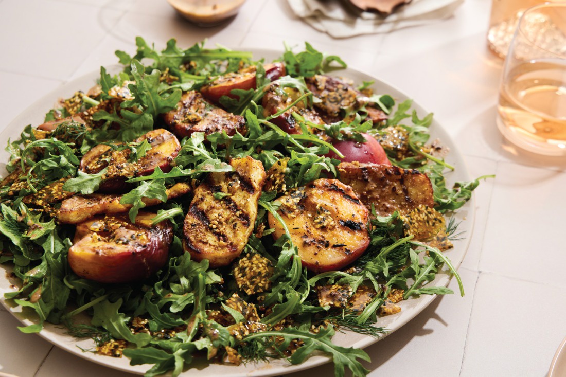 Grilled Peach and Halloumi Salad With Dukkah