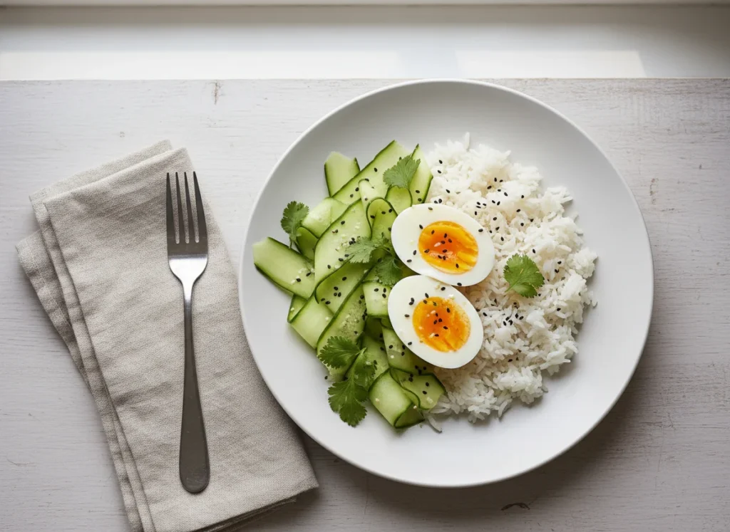 Quick Cucumber Rice With Fudgy Eggs
