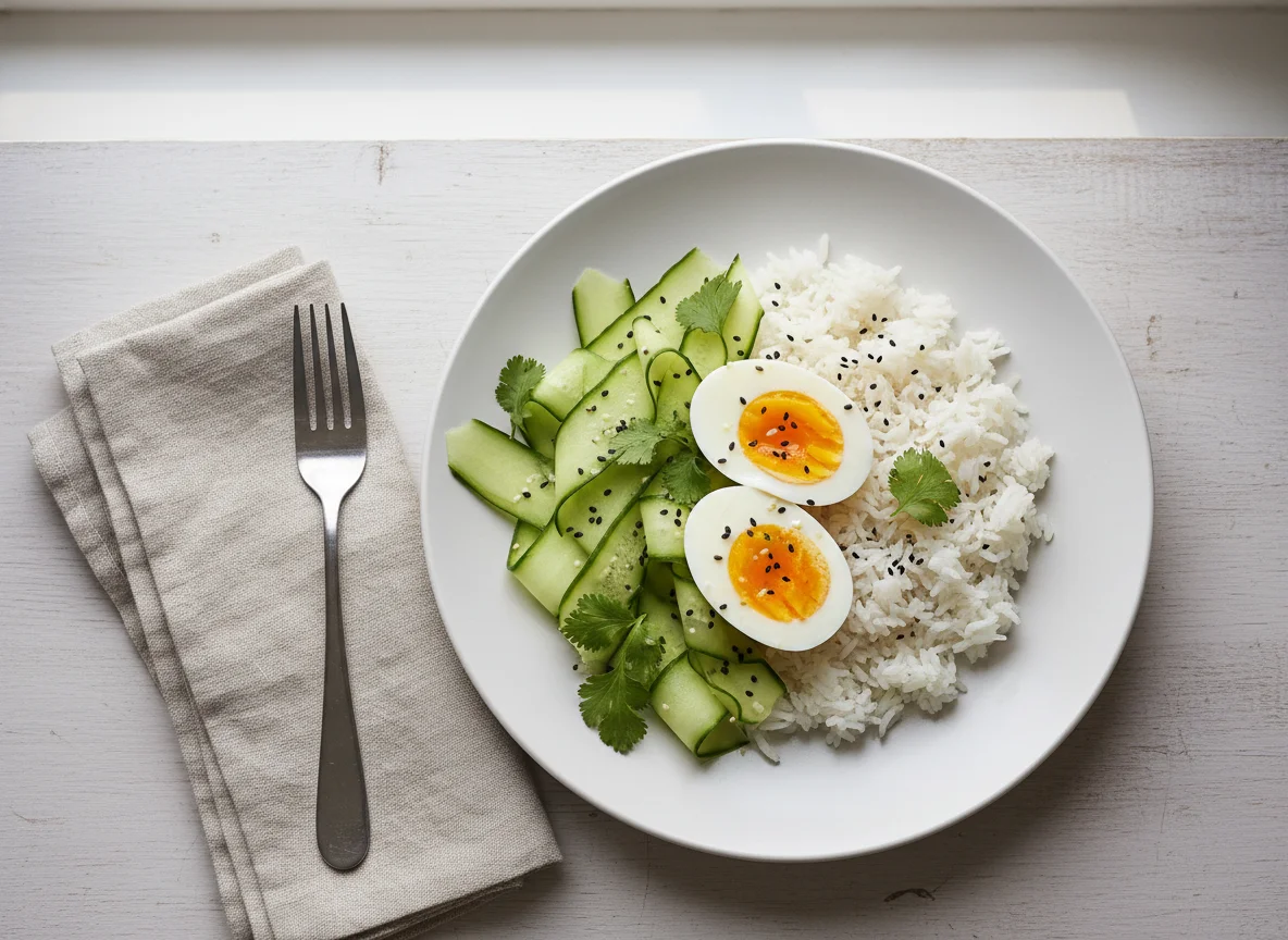 Quick Cucumber Rice With Fudgy Eggs